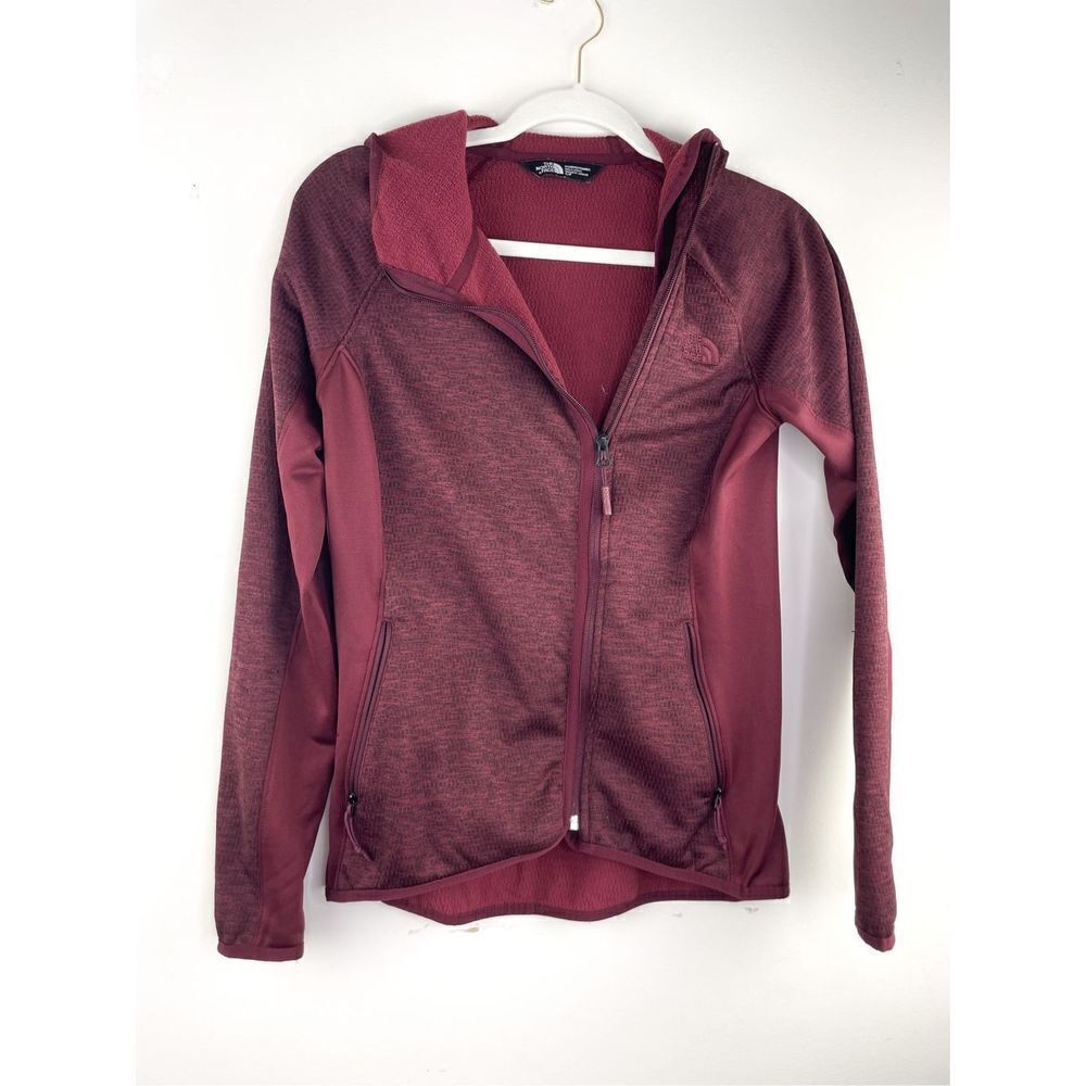 The North Face Zip Up Sweater Women Small Red Maroon Hoodie Hooded Outdoor Hike